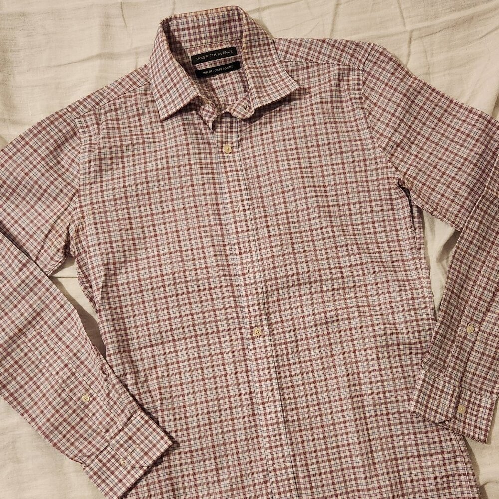 Saks Fifth Avenue, Plaid Dress Shirt, Trim Fit - Size Small (14.5 32x33)